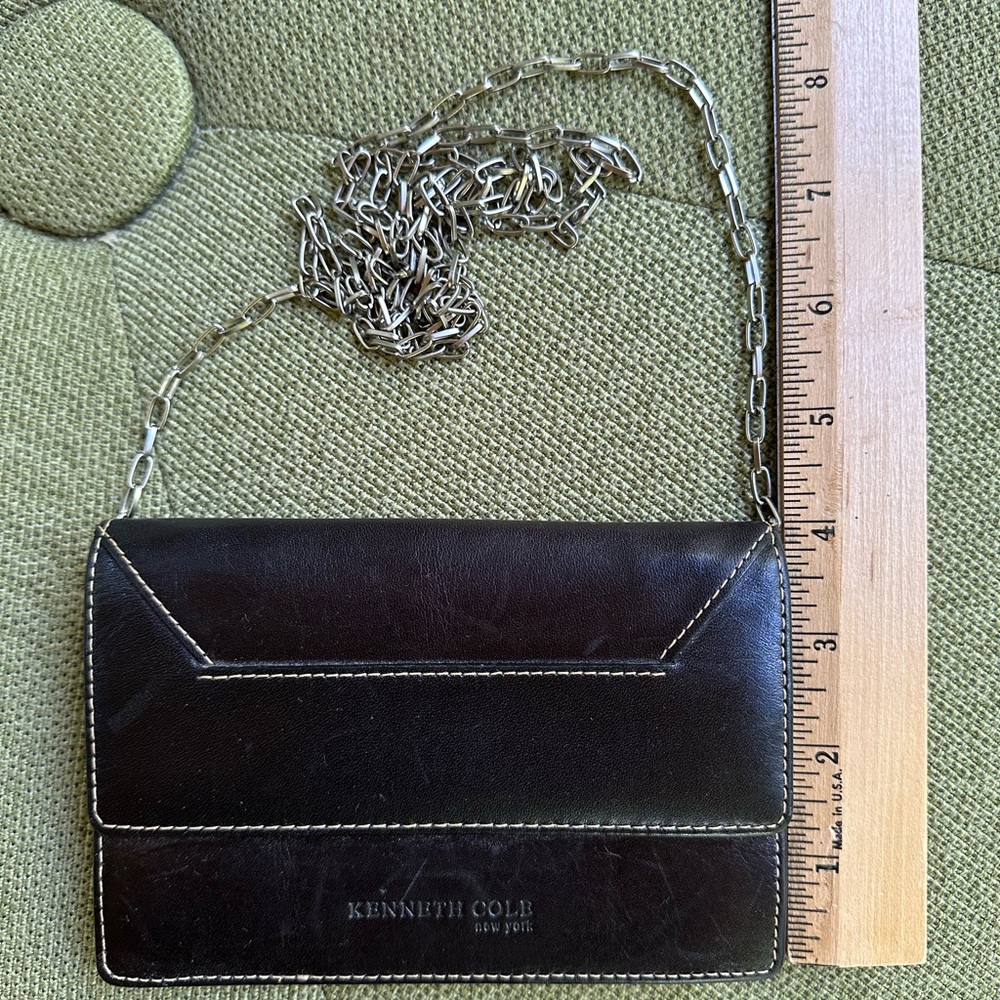 Kenneth Cole Black Leather Super-Mini Bag Edgy Silver-tone Chain Strap Minimal - Picture 8 of 16